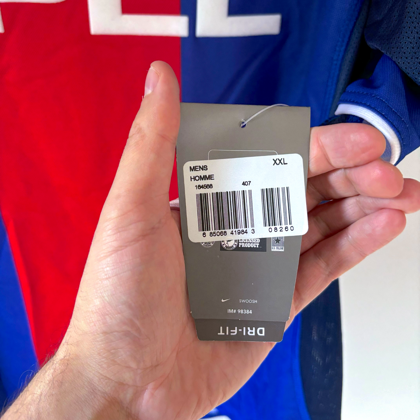 Nike vintage football shirt tag on blue and red PSG 1999-2000 home retro football shirt. - BWNT Paris Saint Germain PSG 1999-2000 Home Football Shirt Maillot Nike
