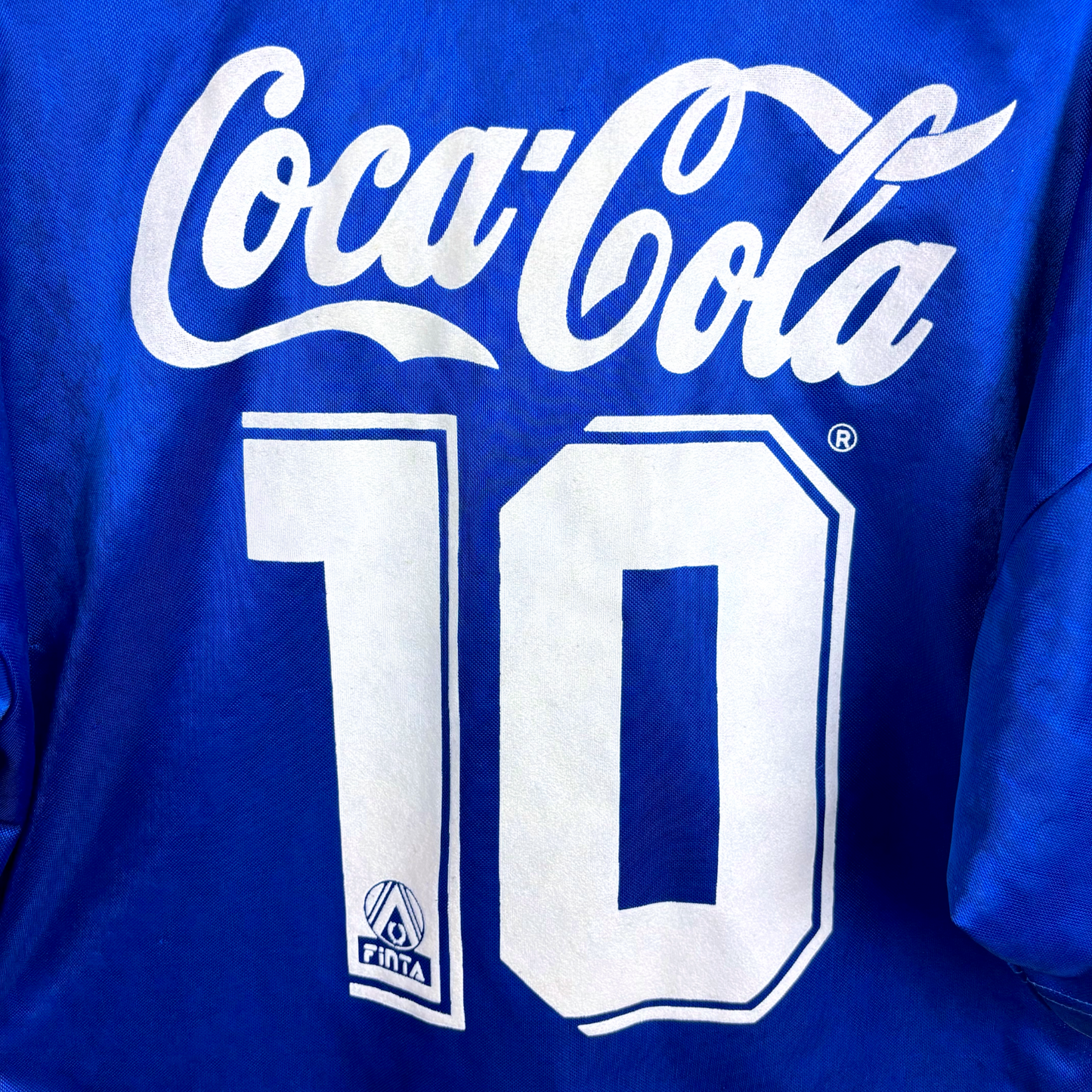 Blue vintage Cruzeiro football shirt with large white number 10 and Coca-Cola sponsor logo. - Cruzeiro 1993/1994/1995 Home Football Shirt Camisa Finta