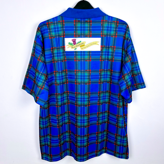 Rear view of Greenock Morton 2005 vintage football shirt produced by Vandanel. Tartan design with reverse Buchanan's sponsor.