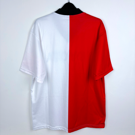 Fiorentina 2001-2002 vintage football shirt in half white, half red design, retro football classics shirt. - Fiorentina 2001-2002 Third Football Shirt Mizuno Maglia Calcio