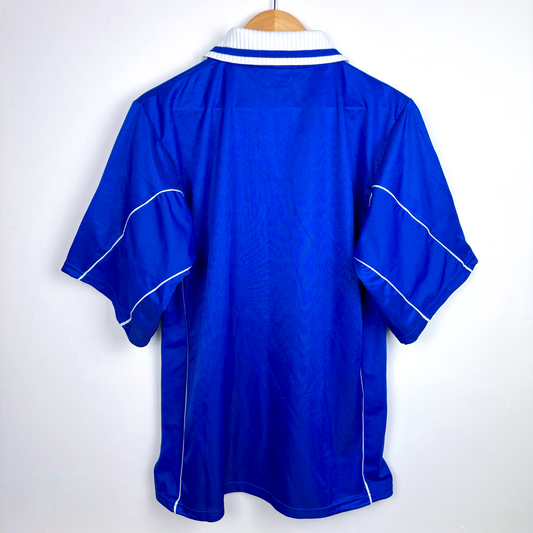 Blue Leicester City 2000-2001 vintage football shirt with white piping and collar, retro football classics shirt. - MINT Leicester City 2000-2001 Home Football Shirt Le Coq Sportif