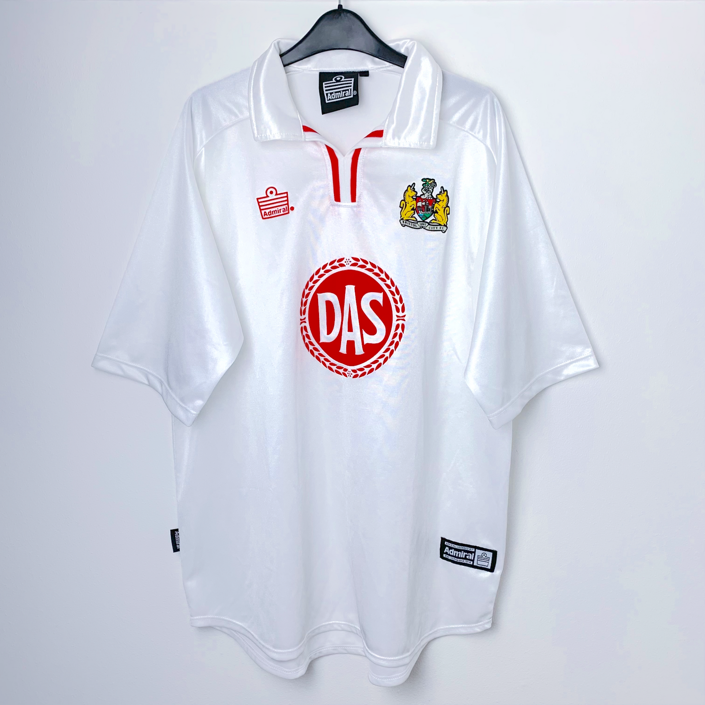 Bristol City away classic football shirt by Admiral in white. DAS red sponsor.