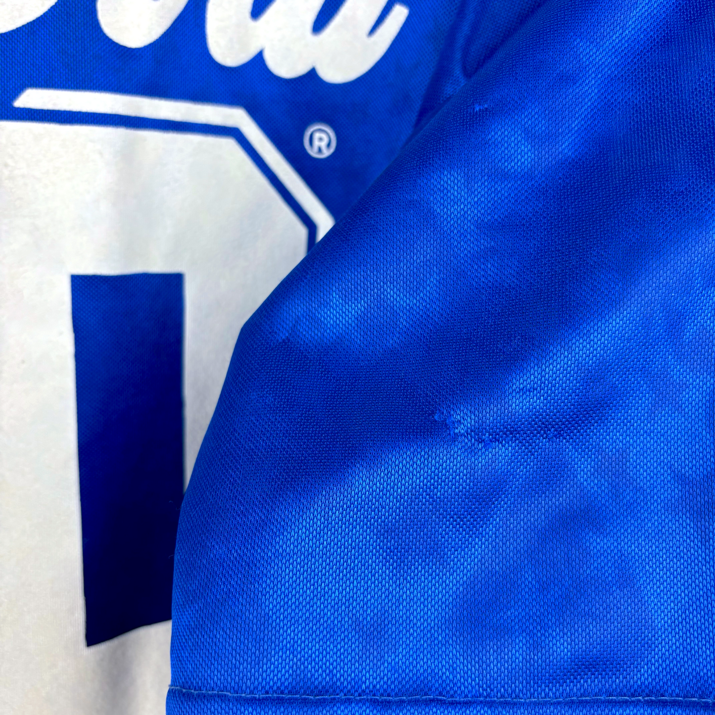 Blue vintage football shirt with subtle star pattern and white Coca-Cola sponsor logo. - Cruzeiro 1993/1994/1995 Home Football Shirt Camisa Finta