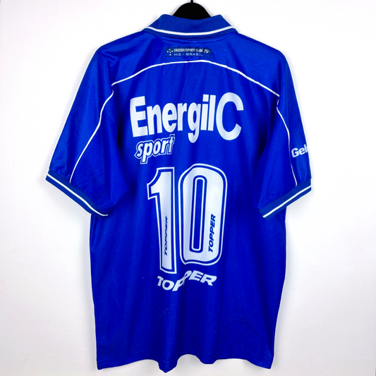 Blue vintage football shirt with white piping, number 10, and Topper branding on back. - Cruzeiro 1999-2000 Home Football Shirt Camisa Topper