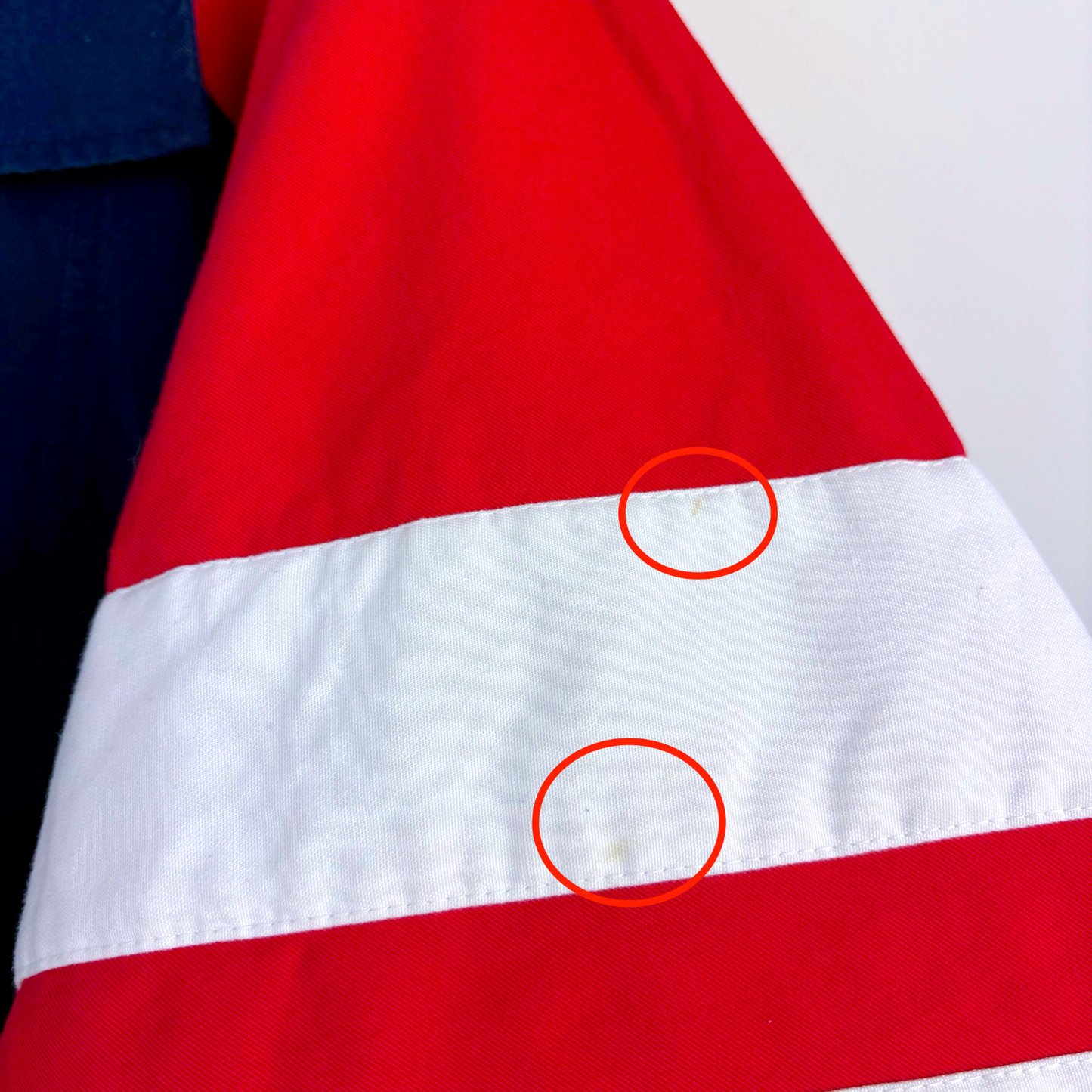 Red and white vintage football shirt with wide horizontal stripe, worn detailing on fabric of retro soccer jersey. - Arsenal 1992/1993/1994 FA Cup Pullover Drill Football Training Top