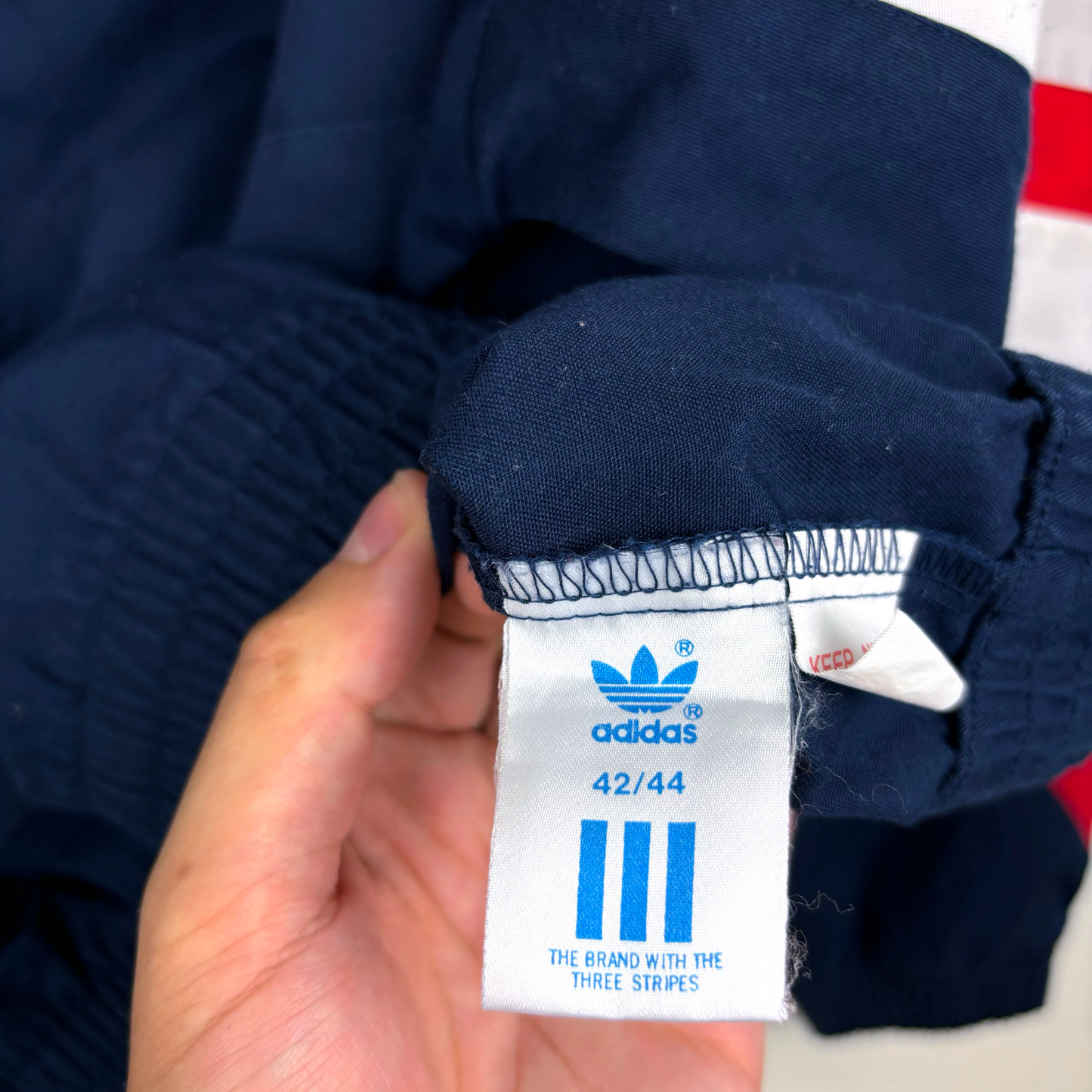 Adidas tag on vintage football shirt sleeve showing size 42/44 on retro soccer jersey. - Arsenal 1992/1993/1994 FA Cup Pullover Drill Football Training Top