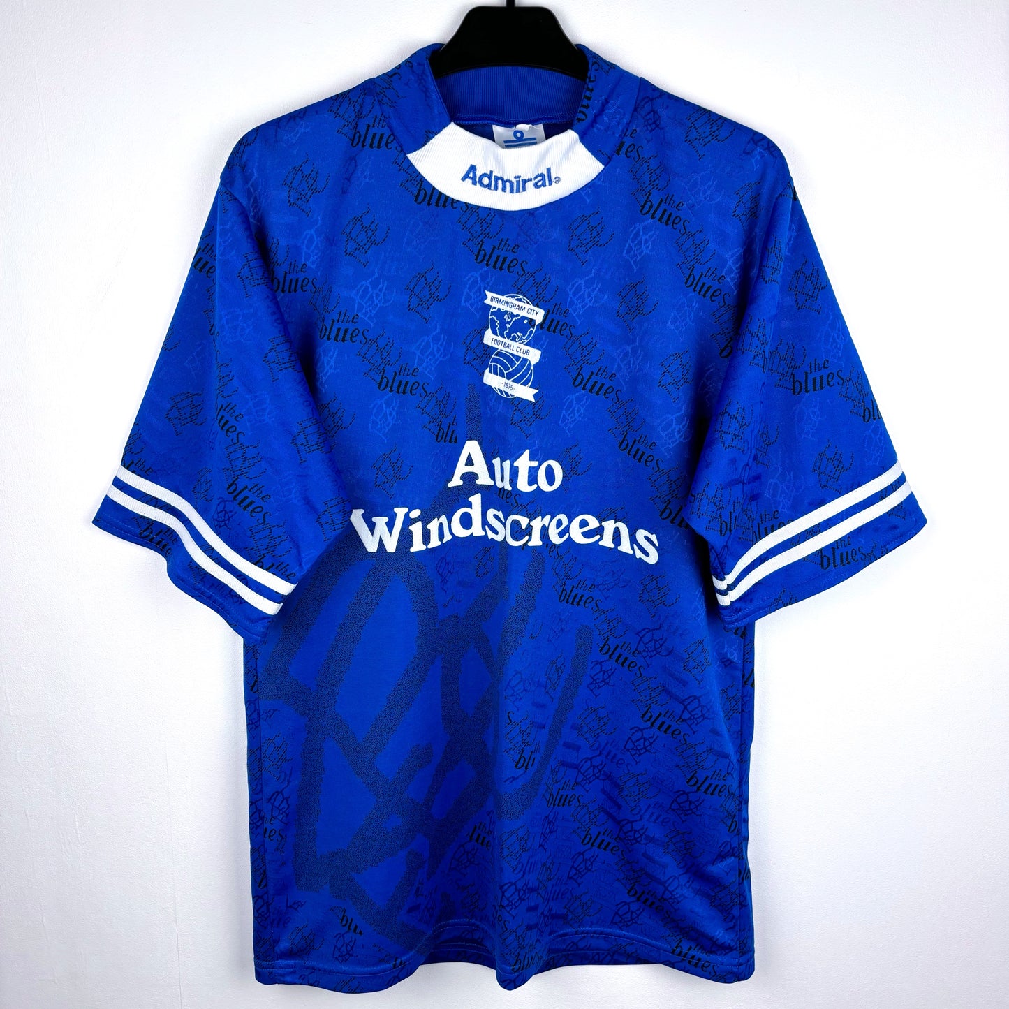 Birmingham City 1995 home shirt by Admiral – blue 90s football jersey with Auto Windscreens sponsor
