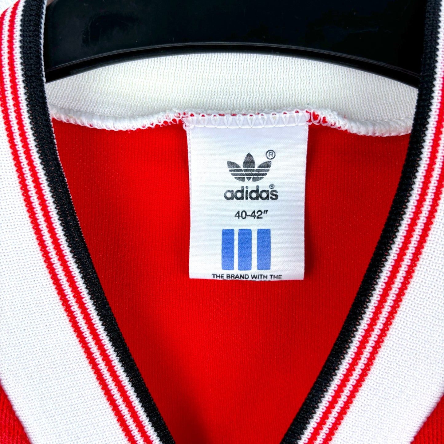 Authentic Adidas label on Manchester United 1988-1990 Home Shirt – retro football kit