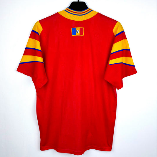 vintage 1996 Romania away football shirt by Adidas blue jersey back shot