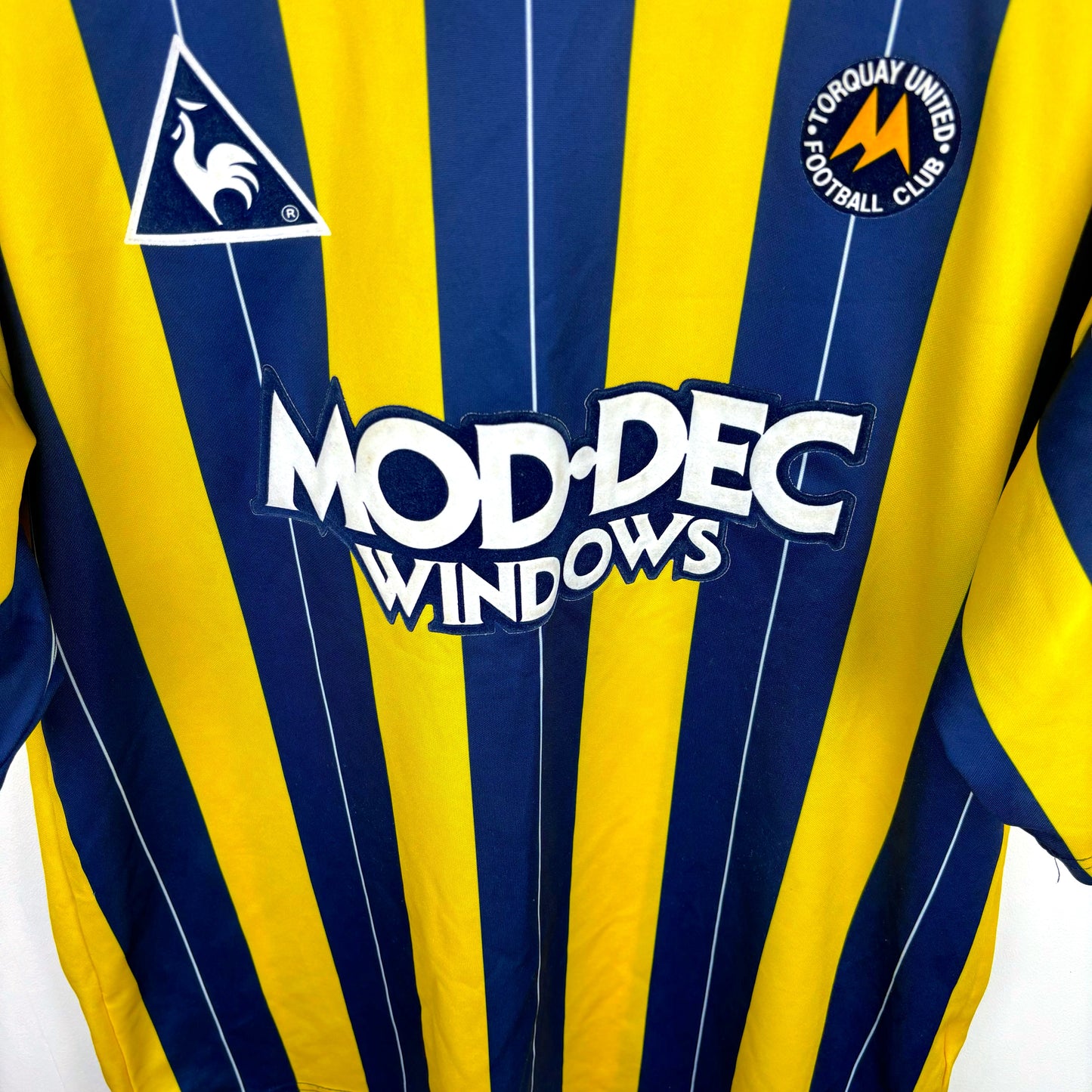 Torquay United 1995 home shirt by Le Coq Sportif – Mod Dec Windows sponsor