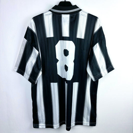 Rear of Besiktas 1996-1997 away adidas classic football shirt with black and white stripes.