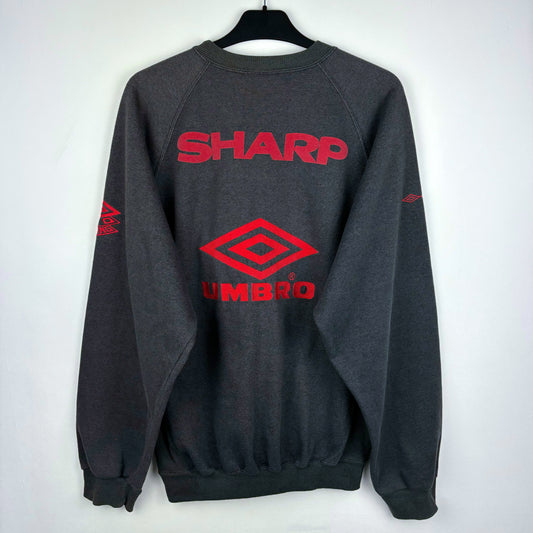 Back of 1992-1994 Manchester United grey Umbro sweatshirt – authentic retro football shirt design from the early 90s, perfect for collectors of vintage retro football shirts and old football shirts.
