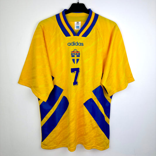 Sweden 1994-1996 Adidas Home Football Shirt Jersey Larsson