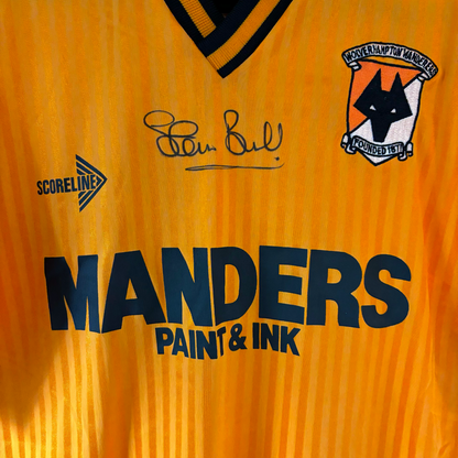 Vintage Wolverhampton Wanderers home football shirt 1988-1990 with Manders Paint & Ink sponsor and club crest. - Wolverhampton Wanderers 1988/1989/1990 Wolves Home Football Shirt Score