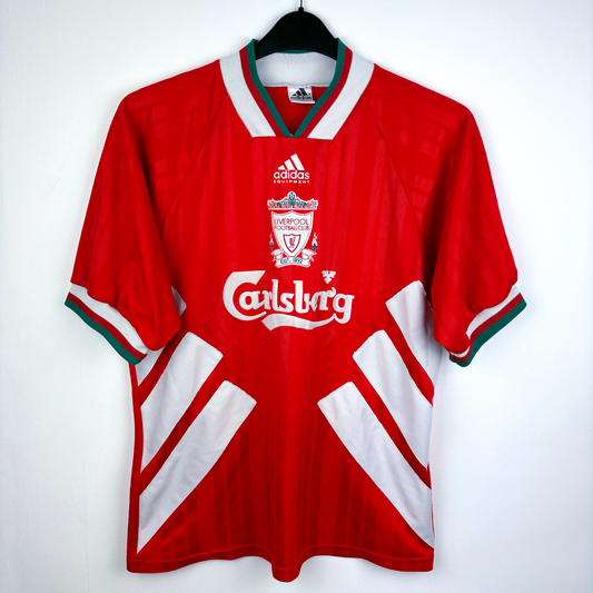 Liverpool FC vintage football shirt 1993-95 by Adidas with Carlsberg logo and classic red design. - Liverpool FC 1993/1994/1995 Home Football Shirt Adidas