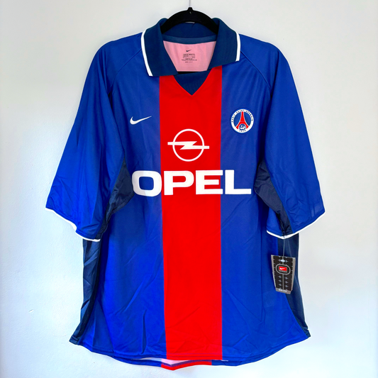 Blue and red vintage retro football shirt with Nike logo and Paris Saint Germain crest, Opel sponsor. - BWNT Paris Saint Germain PSG 1999-2000 Home Football Shirt Maillot Nike