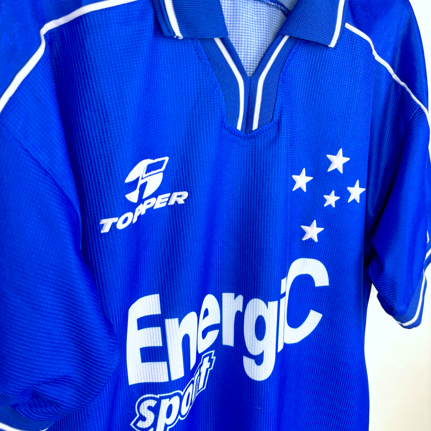 Blue Cruzeiro 1999-2000 vintage football shirt with white Topper logo and diamond star crest. - Cruzeiro 1999-2000 Home Football Shirt Camisa Topper