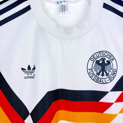 Germany vintage football shirt 1988-1992 Adidas home jersey with retro black, red, and yellow stripes and Deutscher. - Germany 1988/1989/1990/1991/1992 Adidas Home Football Shirt