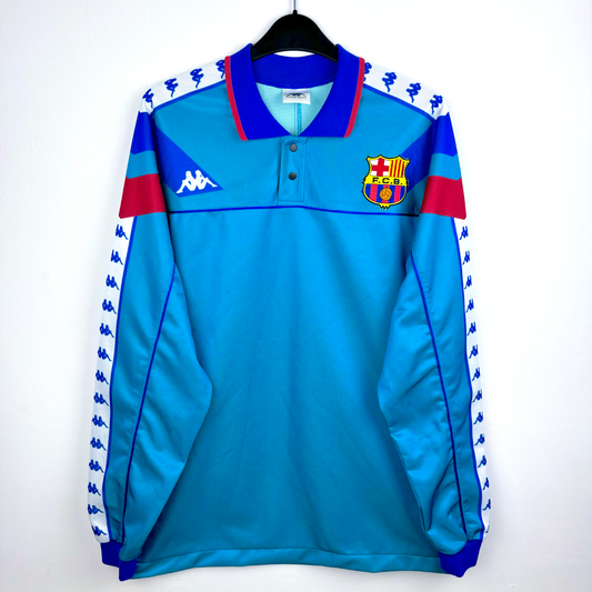 FC Barcelona vintage football shirt 1992-1995 long sleeve retro soccer jersey with Kappa logos and club crest. - FC Barcelona 1992/1993/1994/1995 Away Football Shirt Kappa Longsleeve