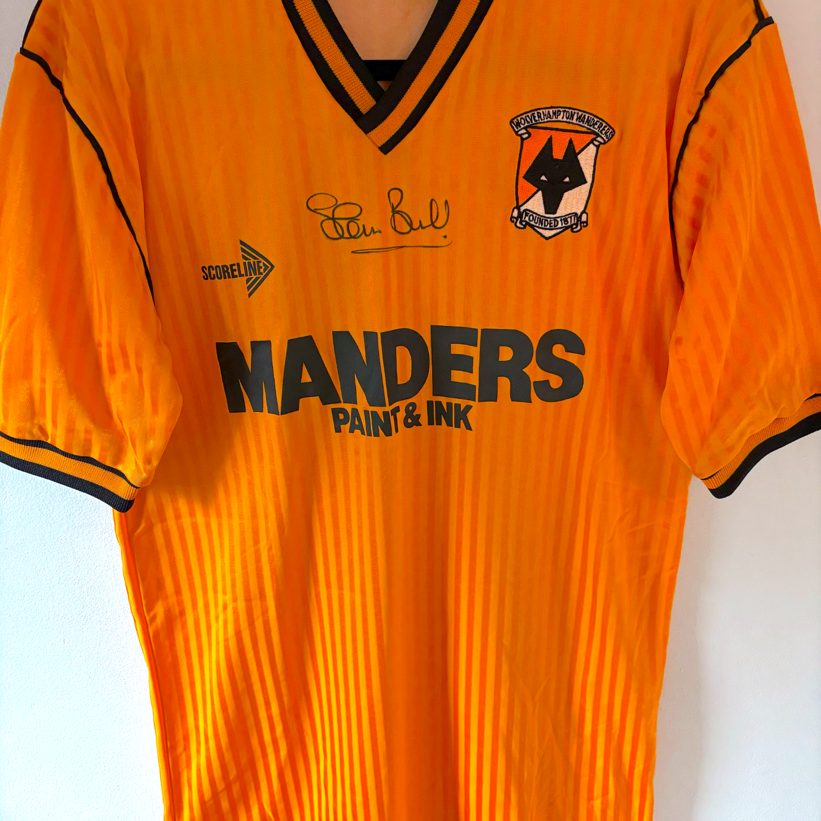 Vintage Wolverhampton Wanderers home football shirt 1988-1990 in gold with black trim, football classics shirt. - Wolverhampton Wanderers 1988/1989/1990 Wolves Home Football Shirt Score