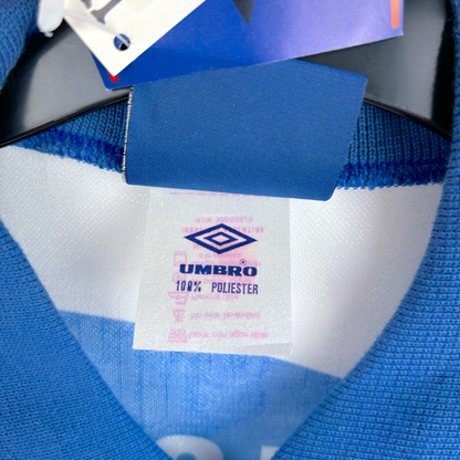 Blue Umbro tag on 100% polyester vintage football shirt collar from retro soccer jerseys collection. - BNWT Velez Sarsfield 1993/1994/1995 Home Football Shirt Camisa Umbro