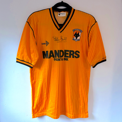 Wolverhampton Wanderers vintage football shirt in gold with black trim, Manders sponsor, retro football classics shirt. - Wolverhampton Wanderers 1988/1989/1990 Wolves Home Football Shirt Score