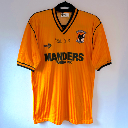 Wolverhampton Wanderers vintage football shirt in gold with black trim, Manders sponsor, retro football classics shirt. - Wolverhampton Wanderers 1988/1989/1990 Wolves Home Football Shirt Score