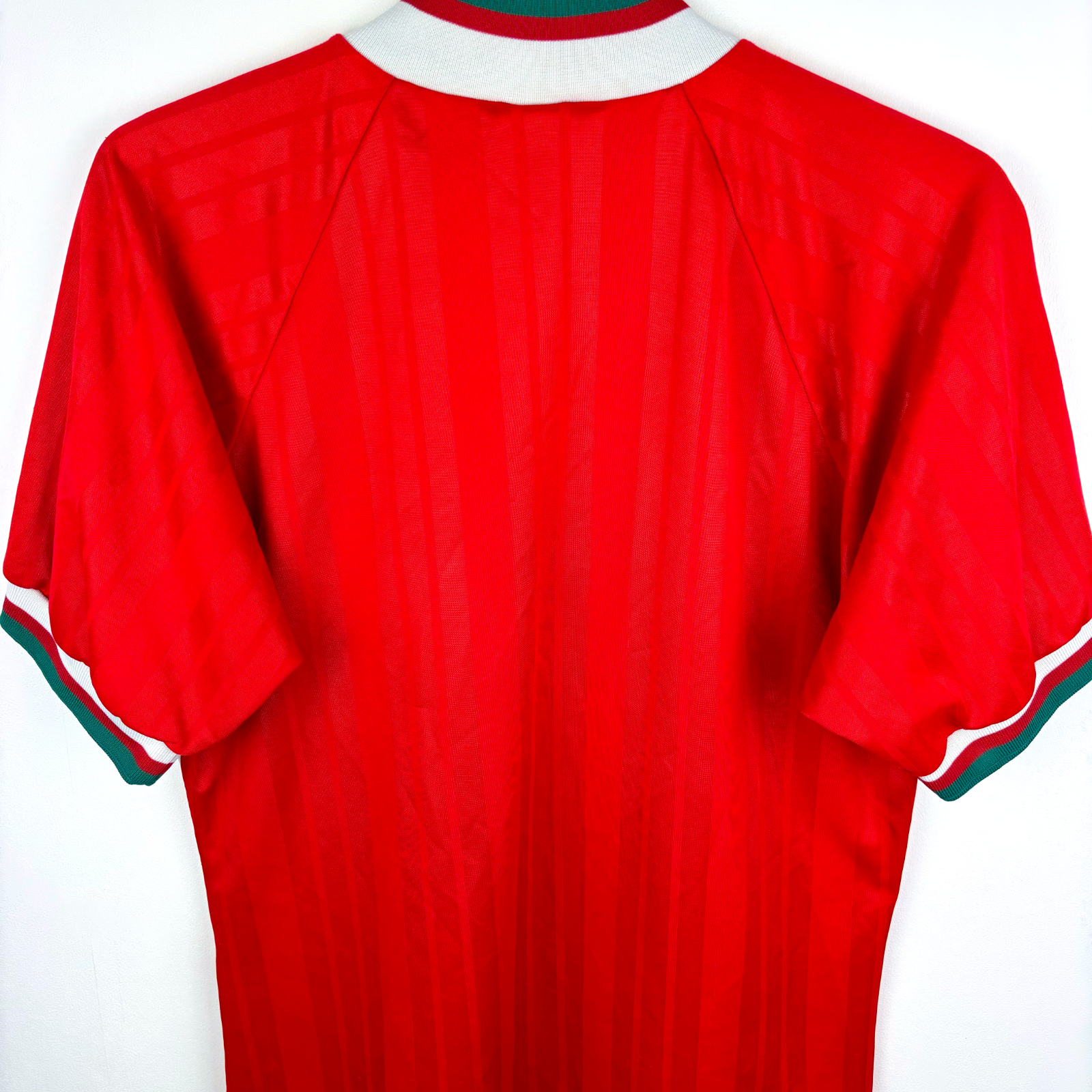 Liverpool FC vintage football shirt 1993-1995 with subtle red stripes and white collar trim, classic retro football shirts. - Liverpool FC 1993/1994/1995 Home Football Shirt Adidas