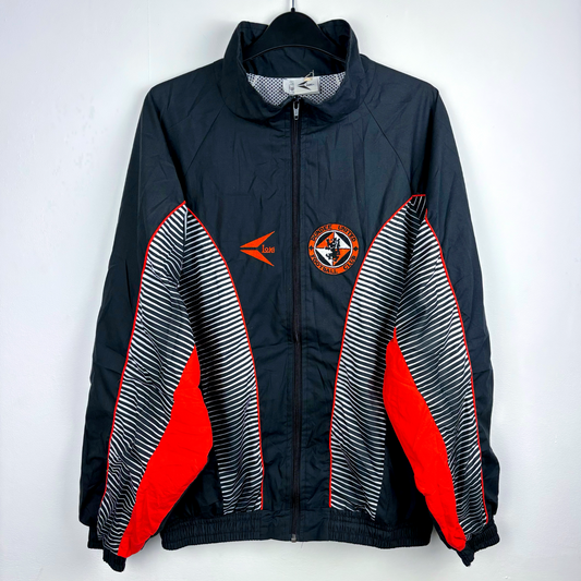 Dundee United vintage football shirt black zip track jacket with red and white panel detailing, retro soccer jersey style. - Dundee United 1992/1993/1994 Loki Training Jacket Zip Track Tracksuit