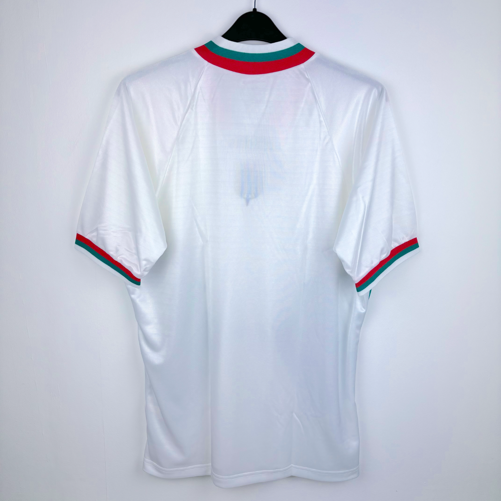 Back side view of old Bulgaria 1994 home shirt by adidas with green and red trim