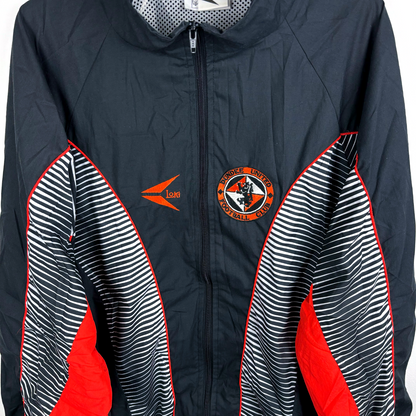 Dundee United vintage football shirt with black zip, orange and white striped panels, and club crest on chest. - Dundee United 1992/1993/1994 Loki Training Jacket Zip Track Tracksuit