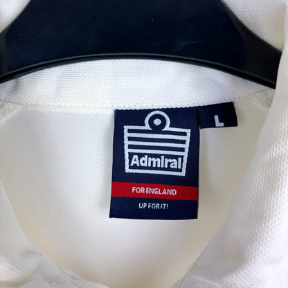 Admiral label on white vintage football shirt collar with England 2005-2008 Ashes cricket style. - England 2005/2006/2007/2008 Ashes Cricket Shirt