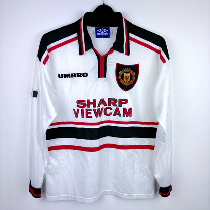 Manchester United 1997-1999 vintage football shirt long sleeve with Sharp Viewcam sponsor and Umbro logo. - Manchester United 1997/1998/1999 Away Umbro Football Shirt Long Sleeve