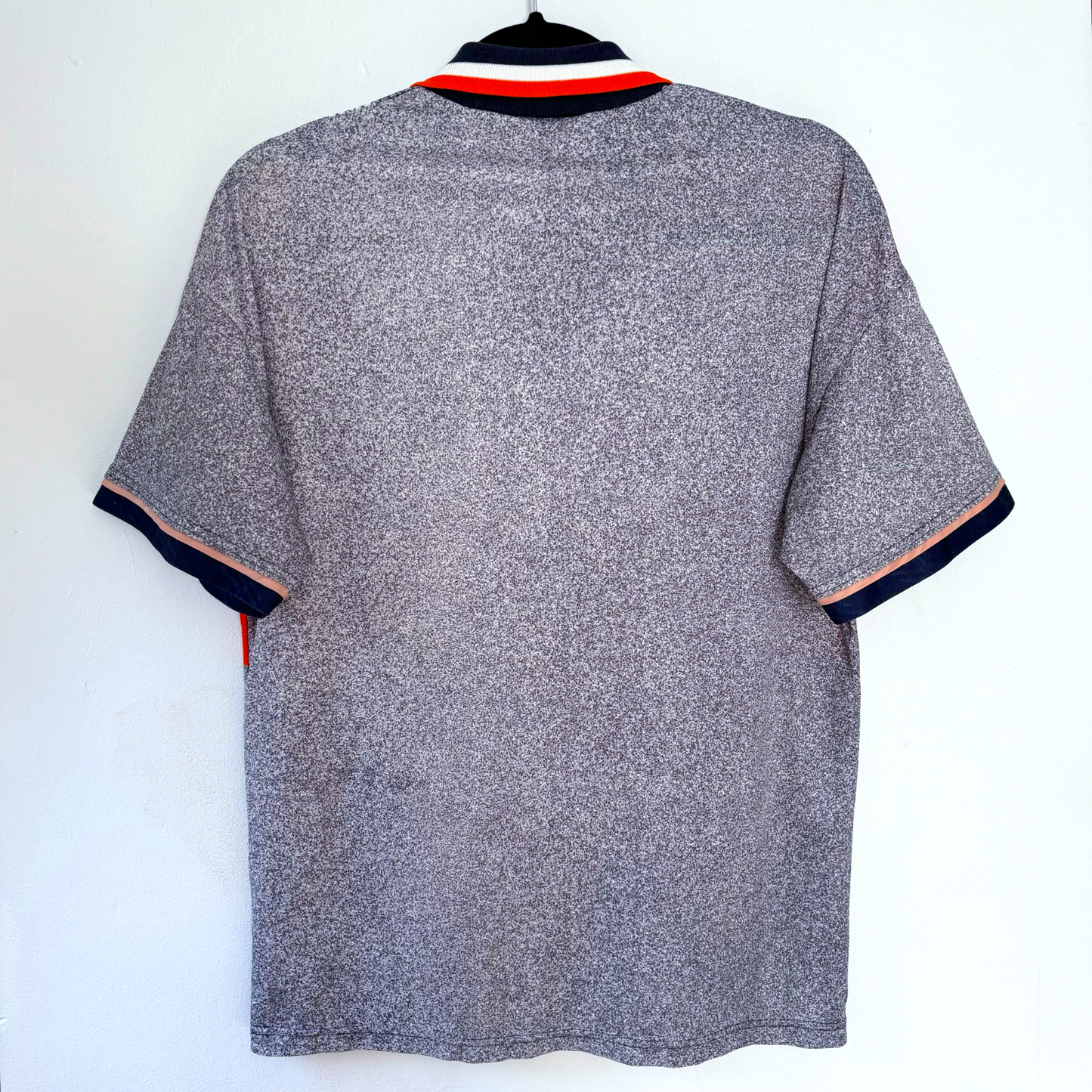 Gray vintage football shirt with navy and red trim on collar and sleeves, retro soccer jersey style. - Chelsea 1994/1995/1996 Away Football Shirt Umbro Jersey Coors