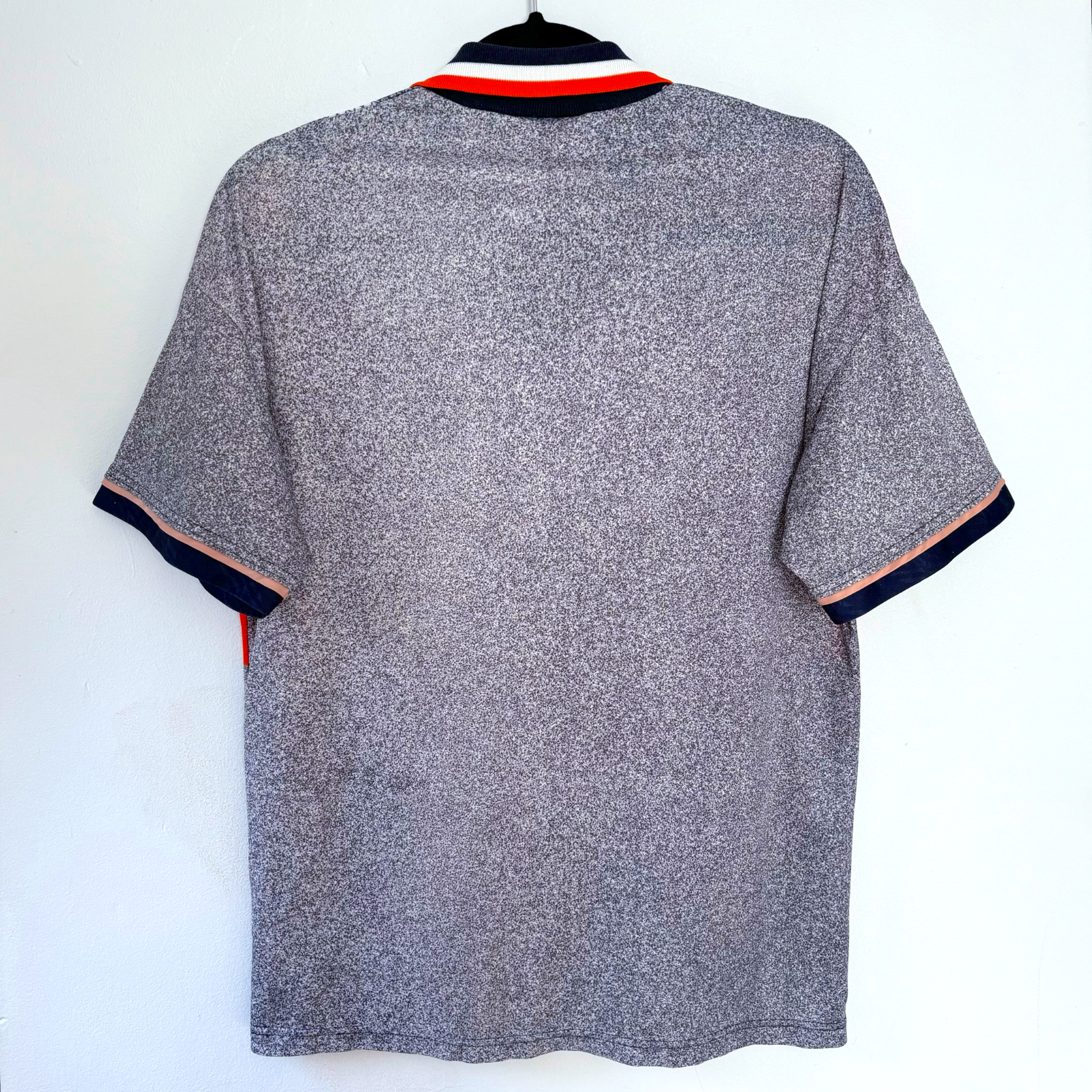 Gray vintage football shirt with navy and red trim on collar and sleeves, retro soccer jersey style. - Chelsea 1994/1995/1996 Away Football Shirt Umbro Jersey Coors