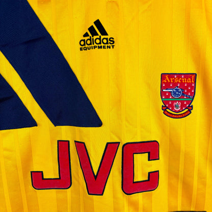 Close-up of Arsenal 1993-1994 Away Shirt sponsor and badges – vintage Adidas football shirt