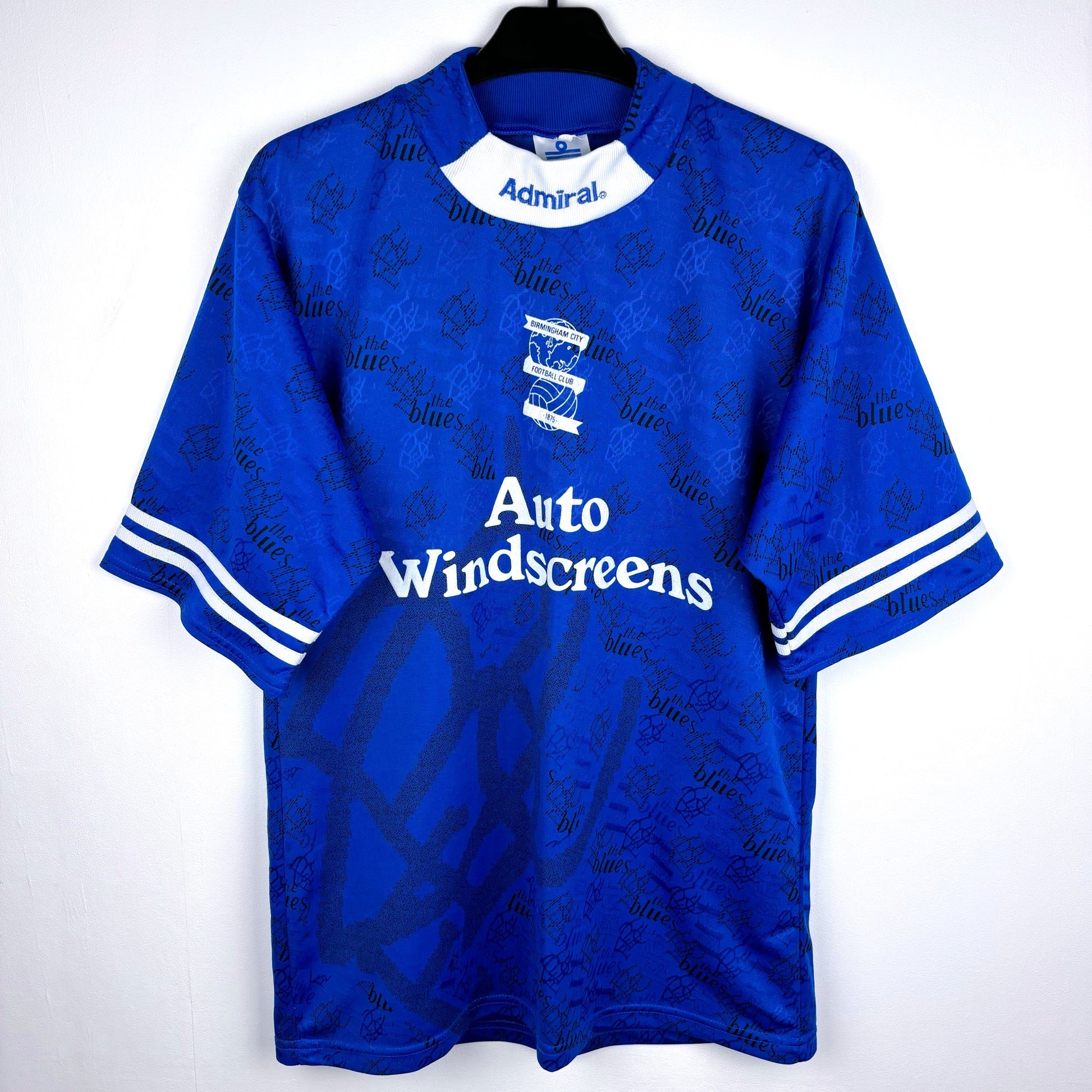 Birmingham City 1995 home shirt by Admiral – blue 90s football jersey with Auto Windscreens sponsor