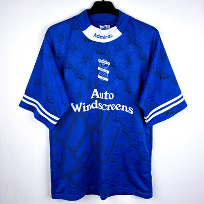 Birmingham City 1995 home shirt by Admiral – blue 90s football jersey with Auto Windscreens sponsor
