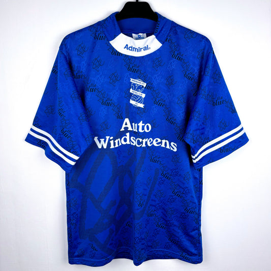 Birmingham City 1995 home shirt by Admiral – blue 90s football jersey with Auto Windscreens sponsor