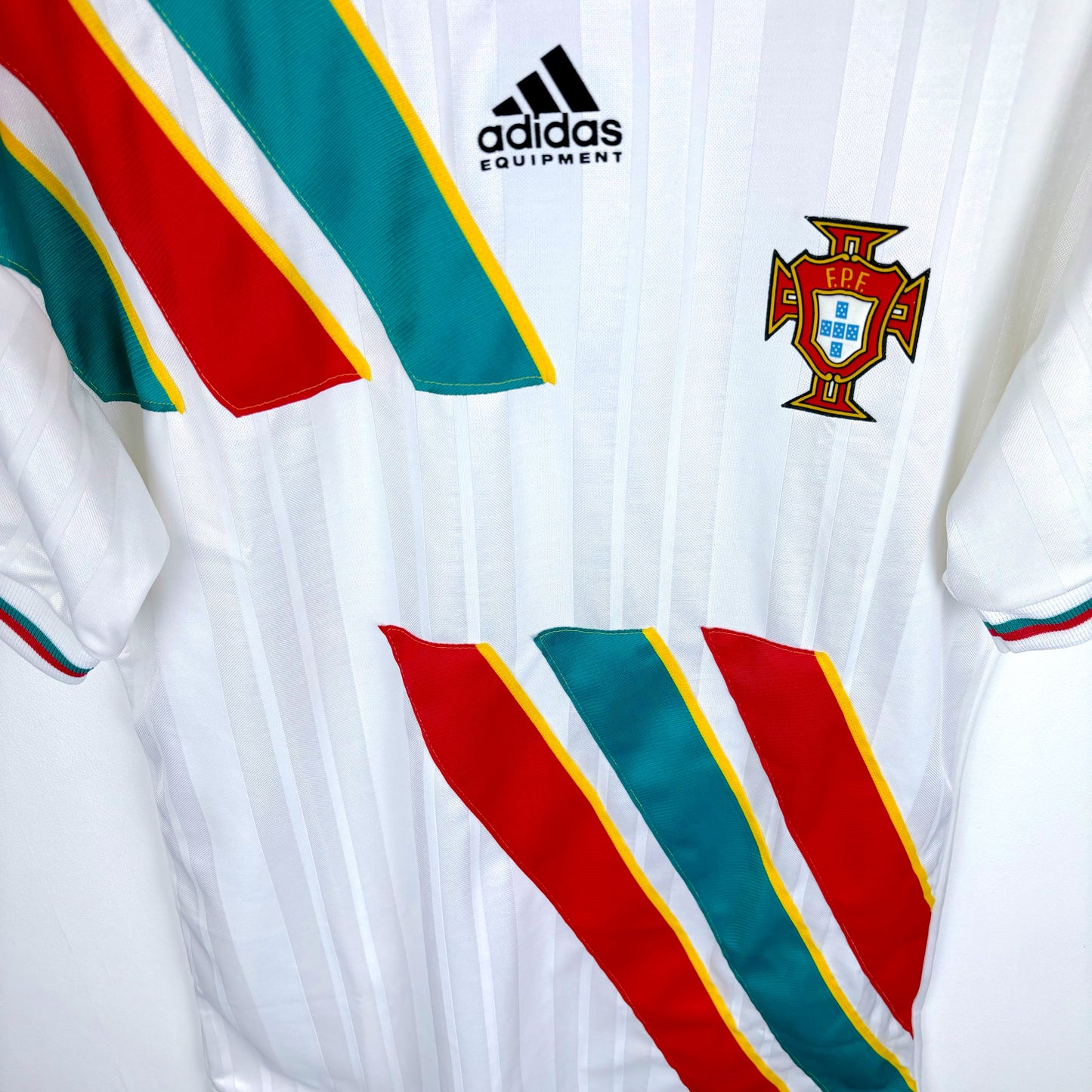 Close-up of Portugal 1994-1995 Away Shirt fabric – vintage Adidas football shirt