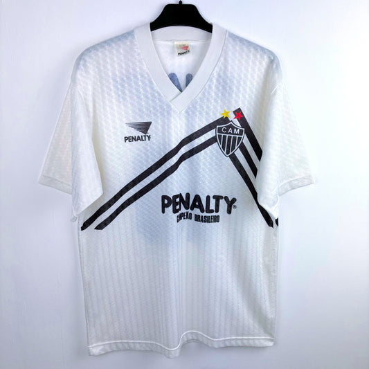 Atletico Mineiro 1992-1993 Penalty vintage soccer jersey white body and black pattern.