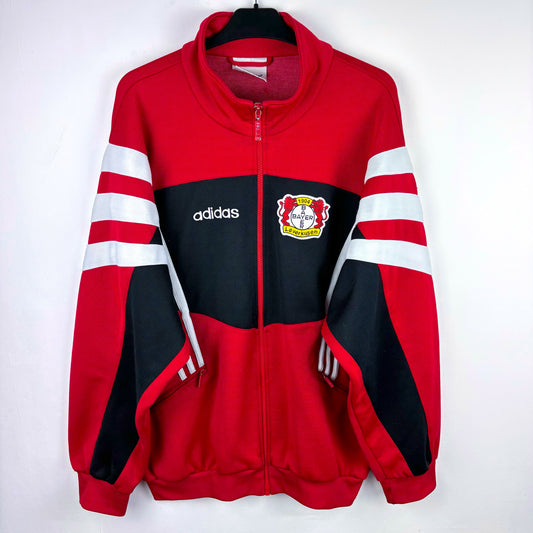 Bayer Leverkusen 1995-1997 Adidas football training zip-up track jacket, black with red and white accents, vintage retro sportswear