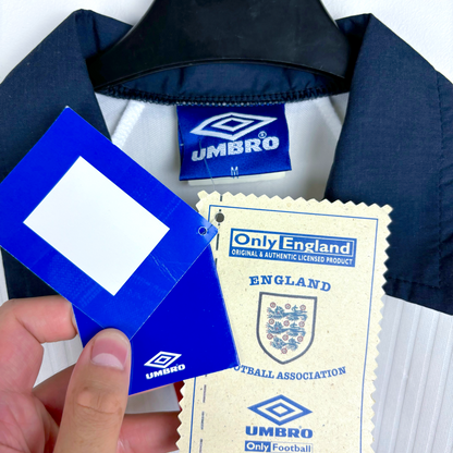 Close up of swings tags on England 1998-1999 home football shirt by Umbro.