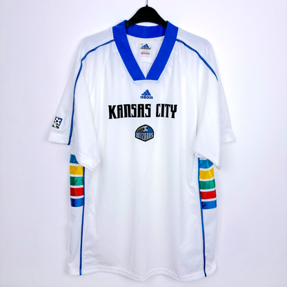 Kansas City 1997-1998 retro soccer jersey produced by Adidas. White body featuring rainbow coloured side panels.