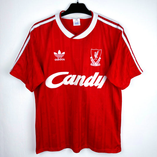 Liverpool 1988-1989 adidas home vintage football shirt. Red body with white trim. Candy sponsor.