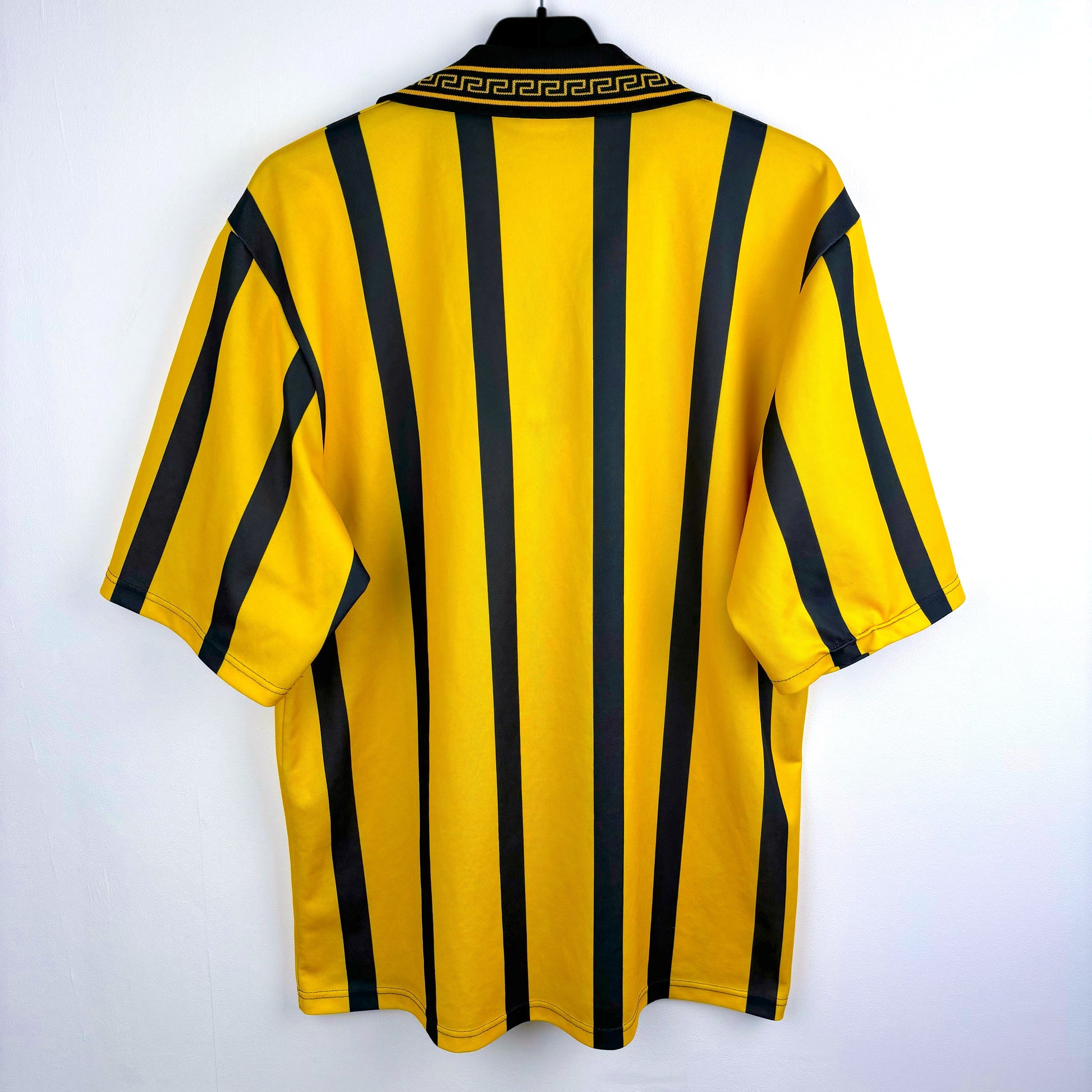 Rear of Port Vale 1993-1994 Vale Leisure classic football shirt with yellow body and black stripes.