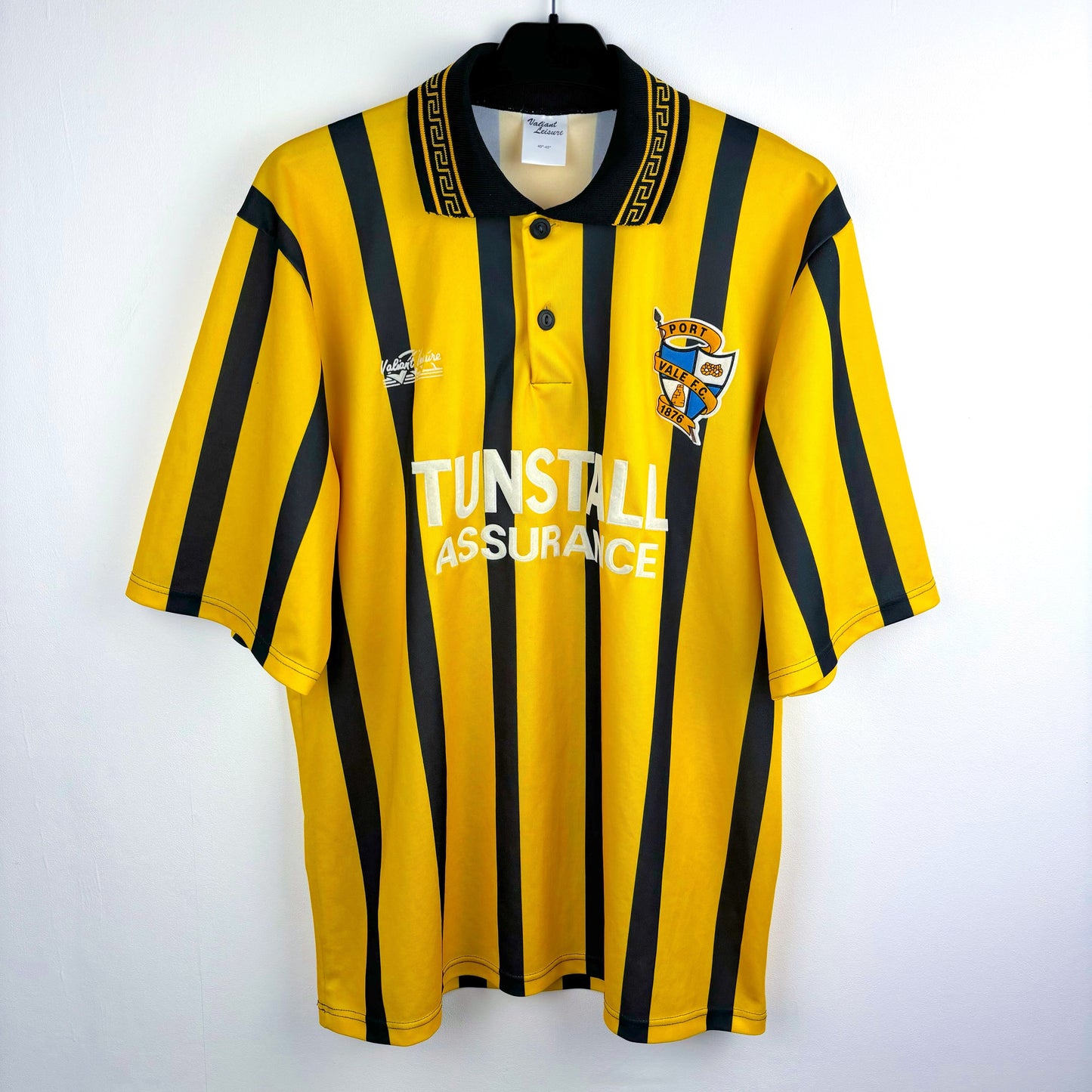 Port Vale 1993-1994 Vale Leisure vintage football shirt with yellow body and black stripes