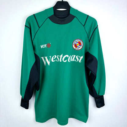 Front view of Reading FC 2001-2003 Goalkeeper Football Shirt. Green body complimented by classic black trim and Westcoast sponsor