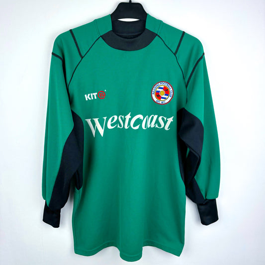 Front view of Reading FC 2001-2003 Goalkeeper Football Shirt. Green body complimented by classic black trim and Westcoast sponsor