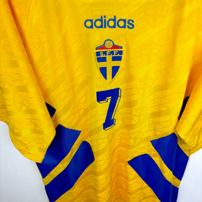 Sweden 1994-1996 Adidas Home Football Shirt Jersey Larsson